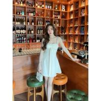 ราคา New ![NITTAYA] D2503 ชุดเดรสกระโปรงสายเดี่ยวเพชรลายผ้าชิโนริ สีขาว size S (28971952445)