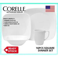 ราคา Corelle Winter Frost (Pure White) Square 16pc Dinnerware Set Livingware Dinner Set (47251736264)