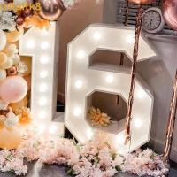 ราคา ISITAFTK LED Light Balloon, Warm Cold Light Reusable Giant Number บอลลูน, กล่องบรรจุบอลลูน 70 ซม.ยักษ์ประหยัดพลังงาน Plug-in Design Marquee Number Frame Anniversary Decor (46712126980)