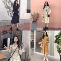 ราคา พร้อมส่ง Midi dress เดรสพิมพ์ลายดอกแขนยาว สไตล์เกาหลี (298769057)