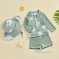 ราคา ชุดว่ายน้ำป้องกัน UV สำหรับเด็กผู้ชาย เสื้อแขนยาวลายเต่า พร้อมกางเกงขาสั้นและหมวก (48306012526)