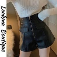 ราคา LM Boutique~ กางเกงหนังเอวสูงเกาหลีสองกระเป๋ากางเกงขาสั้นเอวสูงผู้หญิง 1155 (40524576666)