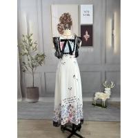 ราคา เดรสยาวอลังสีครีมแขนกุด แต่งระบายลูกไม้ดำ ลายดอกสวยสดใส Size 2XL งานป้าย Love Lady (23842170413)