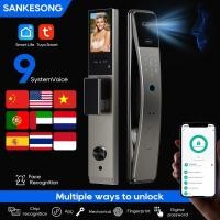 ราคา SANKESONG Tuya สมาร์ท 3D Face ล็อคประตูกล้องรักษาความปลอดภัย Monitor รหัสผ่านลายนิ้วมืออัจฉริยะ Biometric Dual แบตเตอรี่ (47661657724)