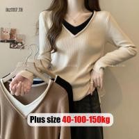 ราคา Plus Size✅เสื้อยืดผู้หญิงสาวอวบ ไซส์ใหญ่ เสื้อยืดไหมพรมสาวอวบ แขนยาว ปลอมสองชิ้น คอวี มีเชือกผูก เข้ารูป ฤดูใบไม้ผลิและฤดูใบไม้ร่วง เกาหลี แฟชั่น Oversize พลัสไซส์ สาว อวบอ้วน ใส่ได้ (40976463550)