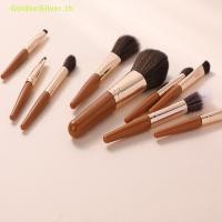 ราคา GoldenSilver 9 ชิ้นชุดแปรงแต่งหน้าแบบพกพา MiniCosmetic Brush Foundation Blush Blooming Eyebrow Eyeshadow Brush Kit TH (42912585250)