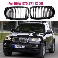ราคา Gloss Black Double Slat Kidney Grille ด้านหน้าย่างสําหรับ BMW X5 X6 E70 E71 xDrive30i xDrive35d xDrive50i xDrive35i จัดแต่งทรงผมรถ (54359268649)