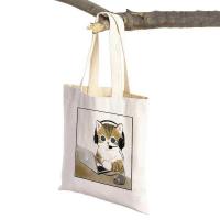 ราคา C Kawaii Cat Ster Canvas Single Shoulder Foldable Shopping Cute Animal Print Grocery Handbag Tote (52209547240)