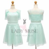 ราคา มินิเดรสสายเดี่ยวแต่งไหล่ระบาย สีเขียวมิ้นท์พาสเทล (Mint Green) (44079148781)