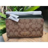 ราคา แท้!! กระเป๋าคล้องมือ 2 ซิบ size L Coach Double Zip Wallet In Signature Canvas สีเขียว Amazon green ใหม่ (22237680069)
