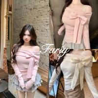 ราคา Fariyคลังสินค้าพร้อม เสื้อสเวตเตอร์แขนยาวผูกโบว์ไหล่ข้างเดียวสไตล์ฝรั่งเศสสำหรับผู้หญิงในฤดูใบไม้ผลิและฤดูใบไม้ร่วง เสื้อท่อนบนเปิดไหล่เข้ารูป (43054269652)
