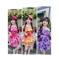 ราคา พร้อมส่ง✅ ชุดเซ็ท 2 ชิ้น ลายดอก เสื้อปาดไหล่ แต่งโบว์ ทองกวาว กระโปรง 2 ชั้น (42608763556)