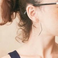 ราคา {ลด 15% TCFKYU} Hexagon Earrings ต่างหูหกเหลี่ยมต่างหูห่วง ต่างหูห่วงสีเงิน ต่างหูวงกลม (670667960)