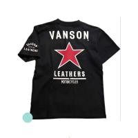 ราคา เสื้อยืดผ้าฝ้ายสีดำสำหรับผู้ชาย ลายดาวแดงและมอเตอร์ไซค์ "VANSON LEATHERS" - คอกลมลำลอง แขนสั้น (54356225028)