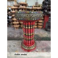 ราคา ขันโตกขาถี่ ขาทึบ ไม้ สีแดงทำเก่า ลายไทย (40059607792)