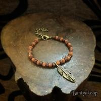 ราคา กำไลหิน สร้อยข้อมือหินทวารวดี ลูกปัดหินโบราณ(จี้รูปขนนก) อินดี้สไตล์ โบฮีเมี่ยนสไตล์ (6741159621)