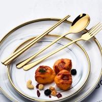 ราคา ชุดช้อนส้อม ตะเกียบทองเหลือง สไตล์เกาหลี เกรดพรีเมี่ยม - 0235 (12366481084)