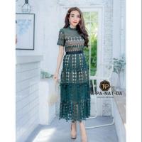 ราคา เดรสยาวปักผ้าลูกไม้สีเขียวเข้ม เดรสสีเขียวทรงสวย (5310594748)