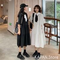 ราคา KAPAN พร้อมส่ง เดรส แขนสั้น ทรงโอเวอรไซส์ คอผูกโบว์ ฟรีไซส์ มี2สี สีดำ, สีขาว KP193 (2035782026)