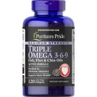ราคา Puritan's Pride Maximum Strength Triple Omega 3-6-9 Fish, Flax & Chia Oils 120 softgels (22708000249)