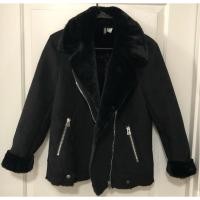 ราคา เสื้อกันหนาว หนังกลับบุขนด้านใน | H&M Faux Suede And Fur Lined Moto Jacket Black [Used] (41823967892)