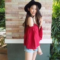 ราคา เสื้อเปิดไหล่ เสื้อปาดไหล่ สีแดง (464895372)