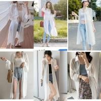 ราคา เสื้อเชิ๊ตคลุมตัวยาวสีขาว ผ้าไหมแก้ว แบรนด์ GRLอก 46" ยาว 48" (25177512938)