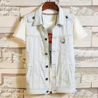 ราคา เสื้อกั๊กยีนส์ฤดูร้อนสําหรับผู้ชายเยาวชนเกาหลีแขนกุดไหล่ผอมบางเสื้อกั๊กยีนส์สีขาวคลิปม้าเสื้อผ้าแฟชั่น (44810203913)