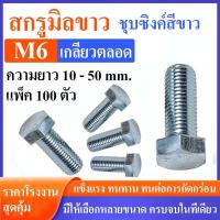 ราคา (แพ็ค100) สกรูมิลขาว M6 หัวเบอร์ 10 เกลียว 1.0 ความยาว 10 - 50 มิล เกลียวตลอด #น็อตมิลขาว (54007104389)