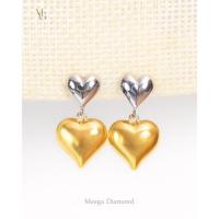 ราคา ต่างหูรุ่น Dual Heart Drop Earrings / Sterling Silver 92.5 / MEEGA DIAMOND (57709441797)
