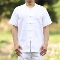 ราคา เสื้อผ้าฝ้ายคอกลม กระดุมจีน สีขาว แขนสั้น (11212342052)