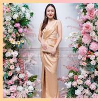 ราคา ชุดไปงานแต่งงานสีทอง สายเดี่ยว เอวจีบข้าง แนวเรียบหรู สวยดูดี ใส่ไปงานแต่งงาน ชุดออกงาน ชุดราตรี (3751188442)
