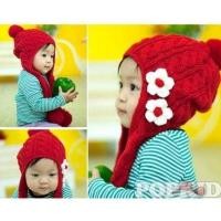 ราคา หมวกไหมพรมเด็ก หมวกไหมพรมสีแดงติดดอกไม้ (15710659596)