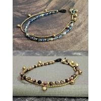 ราคา สร้อยข้อเท้าหินนำโชค กำไลข้อเท้าเชือกถักหินมงคลห้อยกระดิ่งทองเหลือง แบบเส้นคู่ (4052198556)
