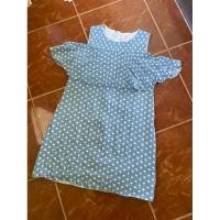 ราคา เดรสมือสองลายจุดสีฟ้าขาว (28124112588)