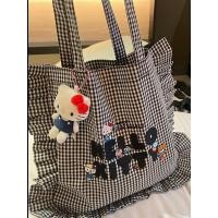ราคา Hh Sanrio Hello Kitty กระเป๋าสะพายไหล่ลายตารางหมากรุกสีดำและสีขาวกระเป๋าผ้าแคนวาสสำหรับทำงานและในชั (26312194667)