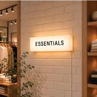 ราคา ป้ายกล่องไฟสำเร็จรูป "ESSENTIALS" | Acrylic Light Box สไตล์มินิมอล (53161407382)
