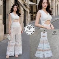 ราคา เช็คสินค้าก่อนสั่งซื้อ สั่งแล้วห้ามยกเลิกน๊าค๊าPISAMAIจั้มสูทขายาวแขนกุดงานฉลุลูกไม้สีขาวเว้าเอว (45811179127)