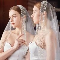 ราคา Popular~Bride's Wedding Beaded Single-Layer Medium-Length Veil 2025New wedding dress accessory with hair comb3z (53210512773)