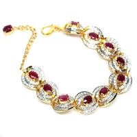 ราคา สร้อยข้อมือพลอยแท้ ทับทิม สีแดง 5 x 7 mm. ล้อม เพทายขาว เงินแท้ 925 ชุบทอง18k (28476461318)