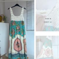 ราคา เดรส ถัก วินเทจ โบฮีเมี่ยน ลายดอก สีฟ้าอมเขียว มือสอง (25620360446)