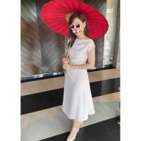 ราคา ส่งต่อ❤️ เดรสปาดไหล่สีชมพูอ่อน (4946083852)