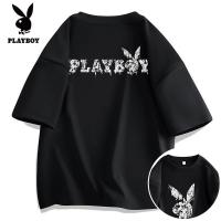 ราคา เพลย์บอย เพลย์บอย ผู้ชายฤดูร้อนผ้าฝ้ายแท้หลวมครึ่งแขนเสื้อยืดคู่เสื้อยืดฐานลําลองแขนสั้น345234 (28544791403)