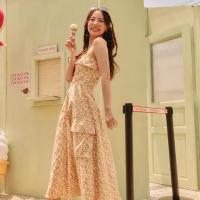 ราคา ส่งต่อเดรสยาว lookbooklookbook รุ่น pippin dress (Size.XS , S , M และ L) สีครีมส้ม mimosa เกาะอกลายดอก มี new/used (28580821035)