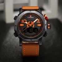ราคา naviforce watch แท้ นาฬิกาข้อมือรุ่น NF9094-BOL สายหนังสีน้ำตาลเลขส้ม สองระบบ (293599799)