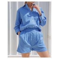 ราคา YNO L/S Shirt + shorts set ชุดเซ็ทเสื้อเชิ๊ตแขนยาว + กางเกงขาสั้นเอวยืด 29003 (19665902969)