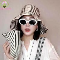 ราคา หมวกบักเก็ตลายทาง วาเลนไทน์ หมวกกันแดดชายหาดพับได้ปีกกว้างเรียบง่ายหมวกอ่างกันแดดสีตัดกันผ้าสไตล์ญี่ปุ่นม้วนขอบหมวกชาวประมงวันหยุด (52811314359)