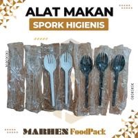 ราคา Spork พลาสติกหนาปราศจากเชื้อ / Hygienic 2 in 1 ช้อนและส้อม Spork / ช้อนส้อมอนามัย 50 ชิ้น (44701292369)