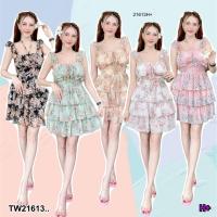 ราคา TW21613 มินิเดรส แขนสั้น ระบายแขน กระโปรงระบาย 3 ชั้น .. (28735822539)