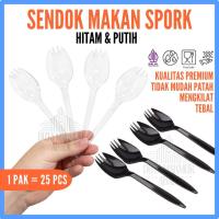 ราคา [25 ชิ้น] ช้อนและส้อม SPORK | ช้อนและส้อมพลาสติก 2 in 1 สีขาวใส สีดํา Foodgrade Hygienic / ช้อนส้อมหนา (51753655826)